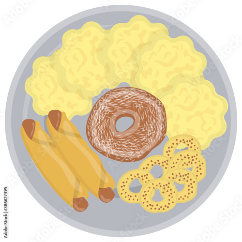 
A plate filled with numerous items of sumptuous food offering supper icon 
