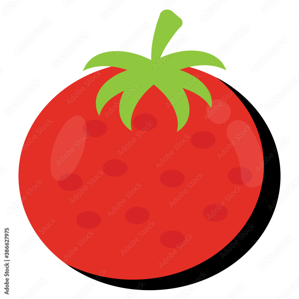 Obraz premium Red colored round vegetable with spots and floral pedicel, icon for tomato with spots 