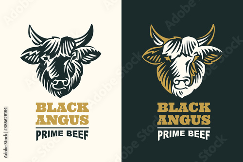 Black Angus bull head silhouette logo.