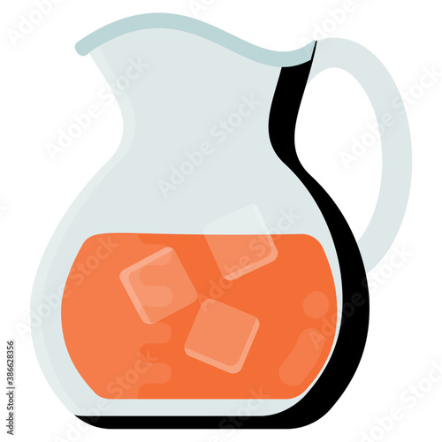 
An orange red liquid in a jug with ice cubes representing homemade drink 
