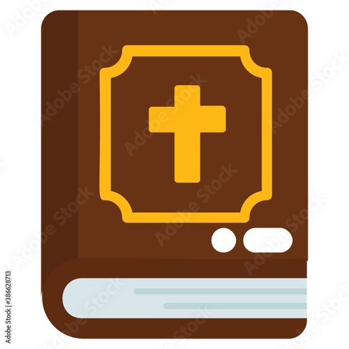 
A book with christian cross sign denoting holy book bible icon 

