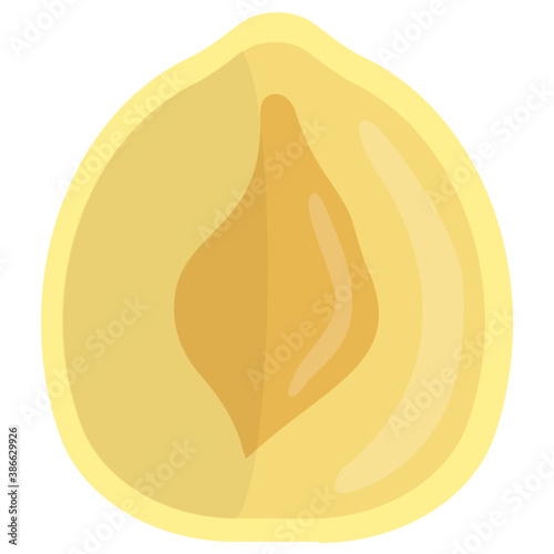 
A yellowish orange pulpy fresh fruit having prine inside symbolizing peach 
