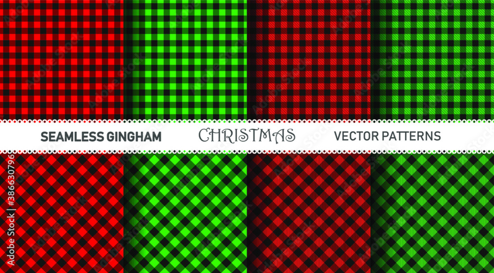 Seamless vector plaid patterns. Set of Christmas tartan gingham patterns. Collection of happy new year traditional backgrounds. For packaging, fabric, textile, cover etc. Seamless vector plaid patterns. Set of Christmas tartan gingham patterns. Collection of happy new year traditional backgrounds. For packaging, fabric, textile, cover etc.