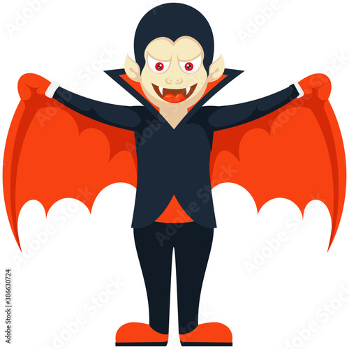 
Human avatar dressed in bat wings and bat eye mask with devil horns, evil batman character for halloween
