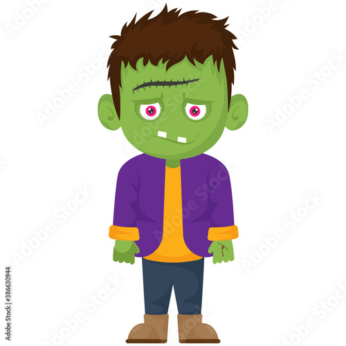 
Halloween zombie with blood red eyes and open mouth,
