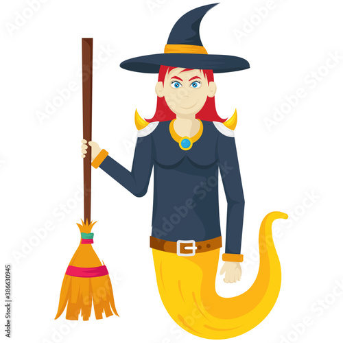 
Cute costume for girls on halloween with witch hat and broom, this is witch with broom icon
