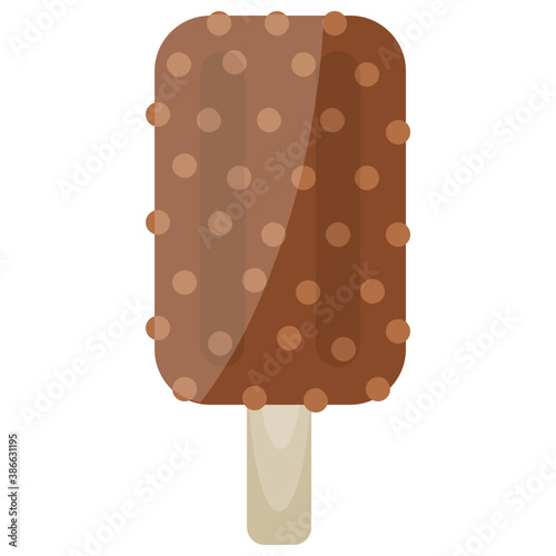 
Deep chocolate dipped ice cream stick with toppings of nuts, chocolate fudge ice cream 
