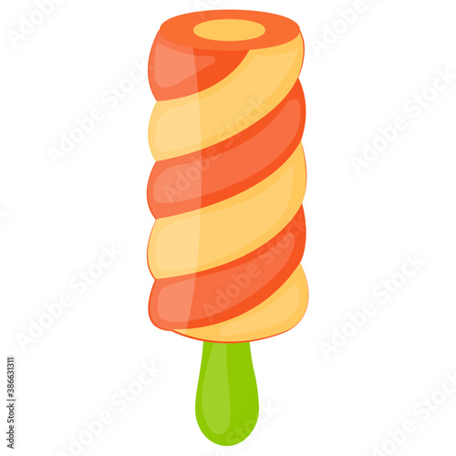 
An ice lolly with different flavoured strips characterizing popsicle

