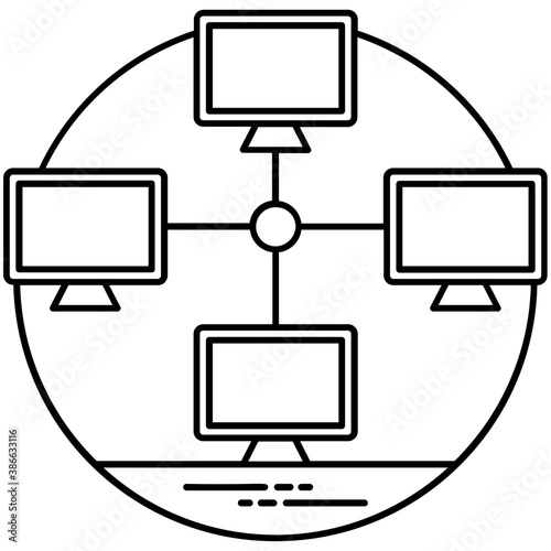 
Different computers attached via cables making connection with each other, LAN network 
