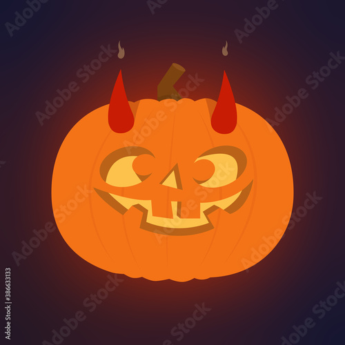 pumpkin in a devil costume on Halloween
