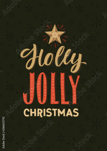 Merry Christmas and Happy New Year Calligraphy Poster. Greeting Card Typography on Dark Background