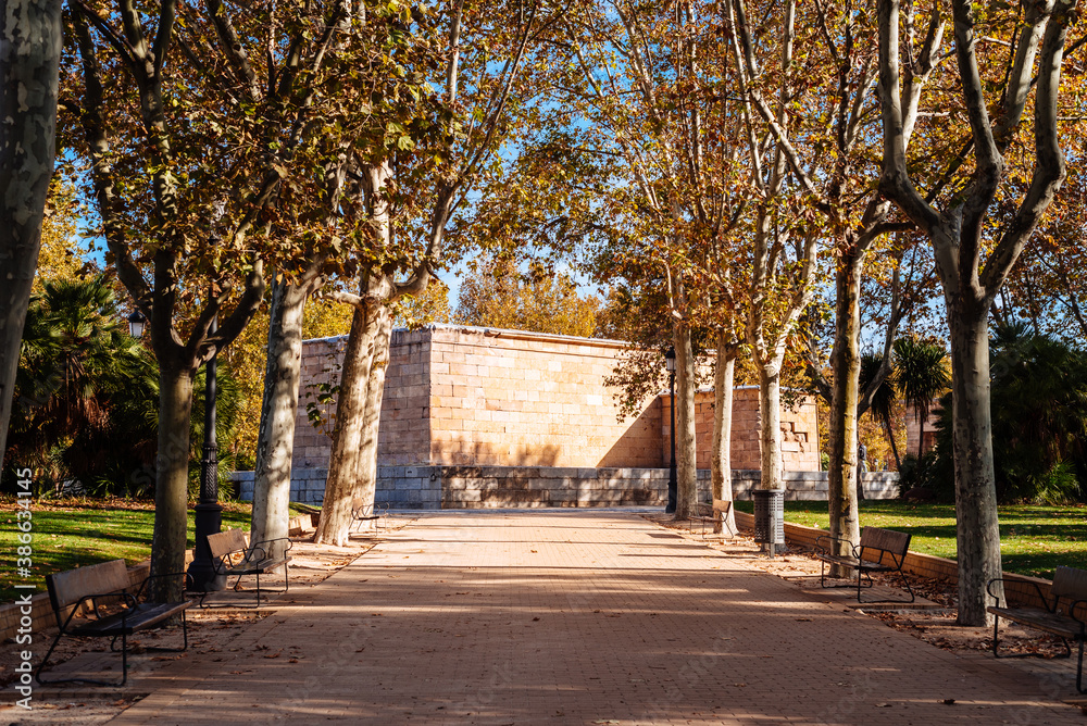 Temple of Debod in Autumn time. A famous landmark in the city of Madrid