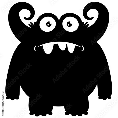 
Blue colored short bodied monster with horns and outcoming teeth, oni blue  monster 
