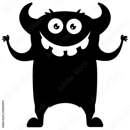 
Blue colored short bodied monster with horns and outcoming teeth, oni blue  monster 
