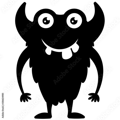 
Blue colored short bodied monster with horns and outcoming teeth, oni blue  monster 
