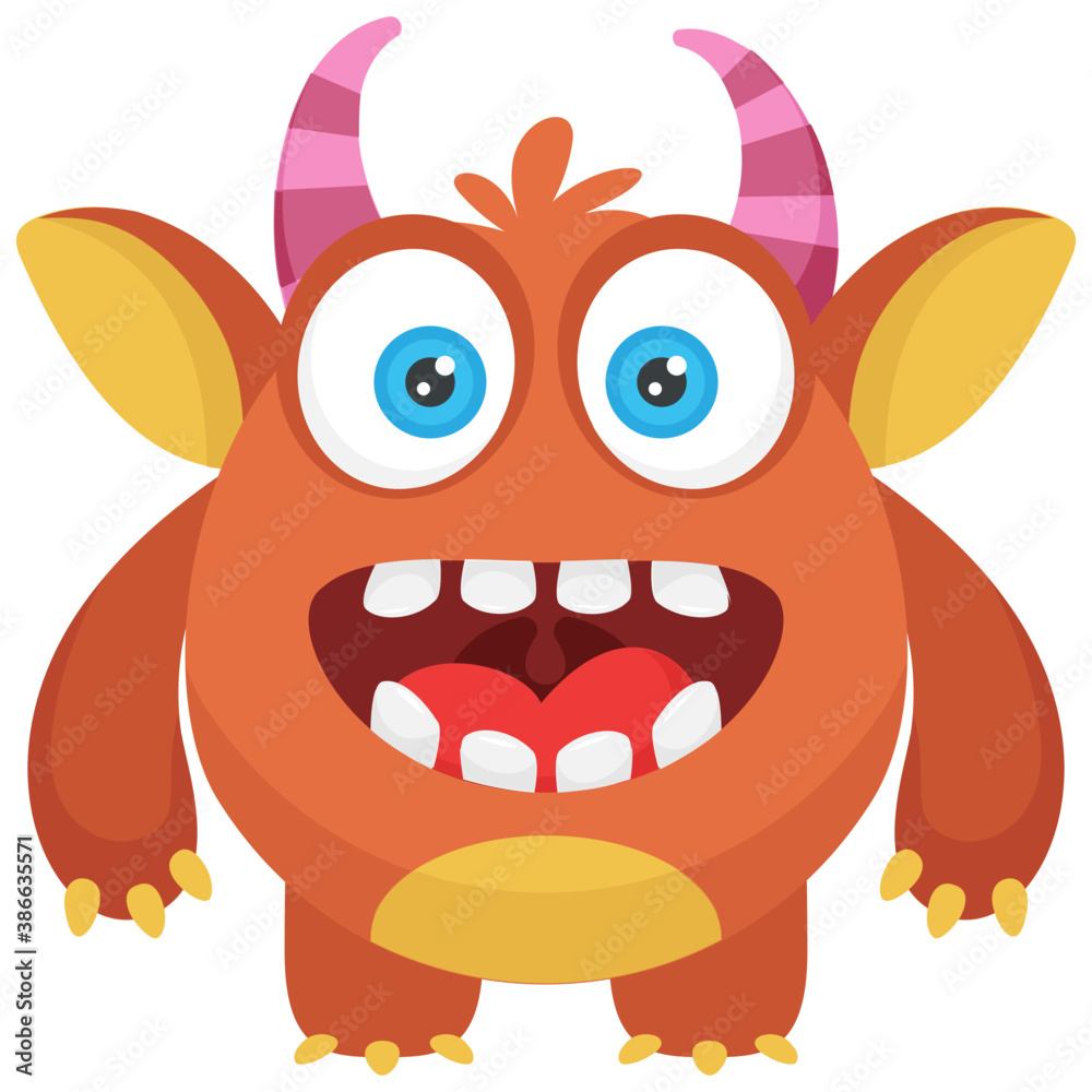 A one eyed red monster with small horns on head and open mouth, furry fuzzy monster
A one eyed red monster with small horns on head and open mouth, furry fuzzy monster
