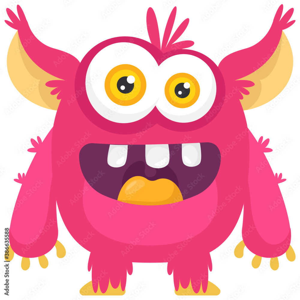 A one eyed red monster with small horns on head and open mouth, furry fuzzy monster
A one eyed red monster with small horns on head and open mouth, furry fuzzy monster