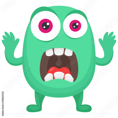 
A small horrifying creature with bulging eyes, horns and up hands representing alien victory monster 
