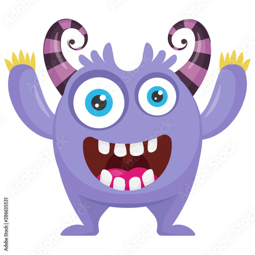  A small horrifying creature with bulging eyes  horns and up hands representing alien victory monster  