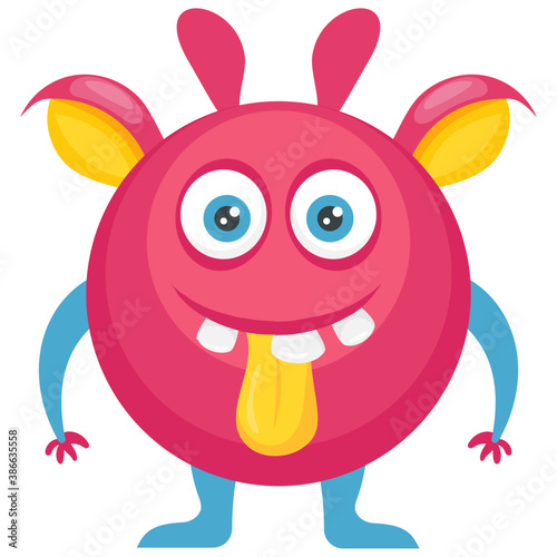 
A one eyed red monster with small horns on head and open mouth, furry fuzzy monster 

