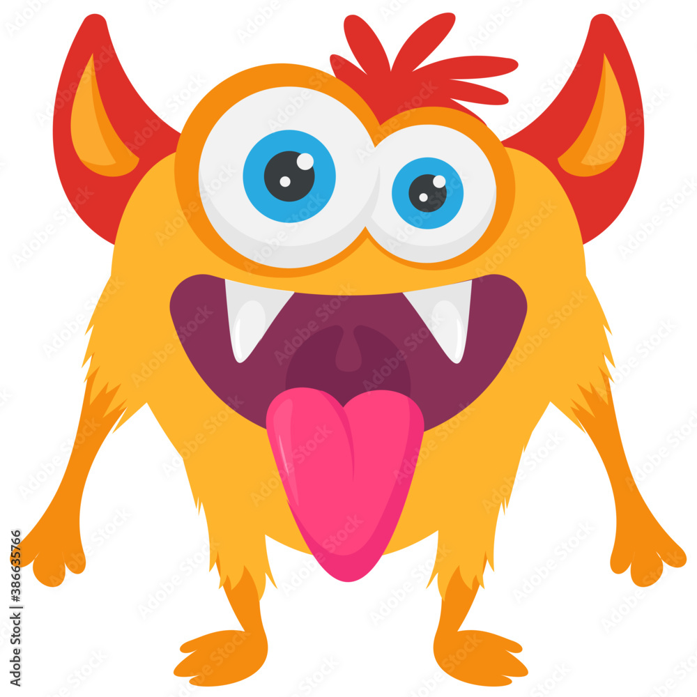 orange colored with teeth having furry body depicting furry fuzzy monster 
