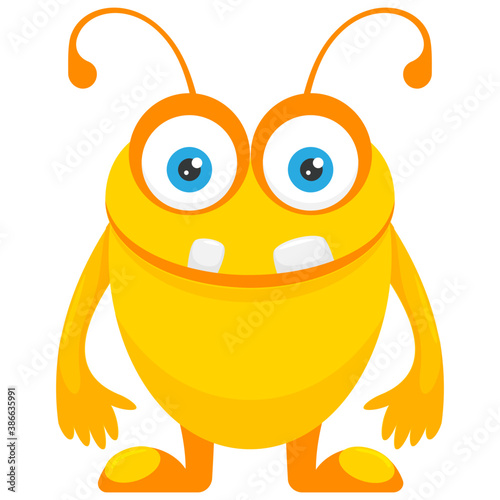 
A monster with two big eyes and outcoming teeth, orange bacteria monster 
