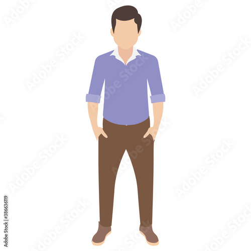 
Man in jersey and pants with hands in pocket showcasing handsome man icon
