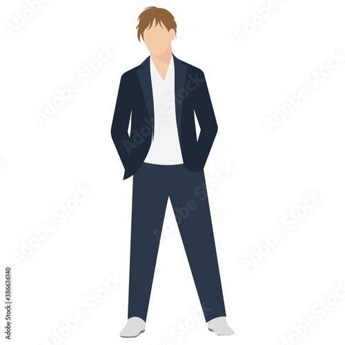  Man in jersey and pants with hands in pocket showcasing handsome man icon  © Vectors Market