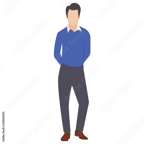 
Man in jersey and pants with hands in pocket showcasing handsome man icon
