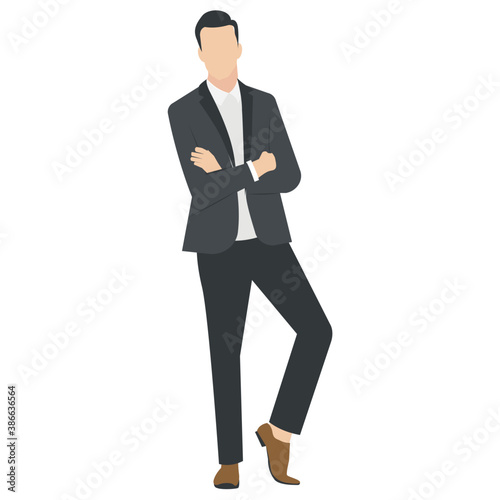 
Man standing with side pose and arms folded showing gesture of thinking 
