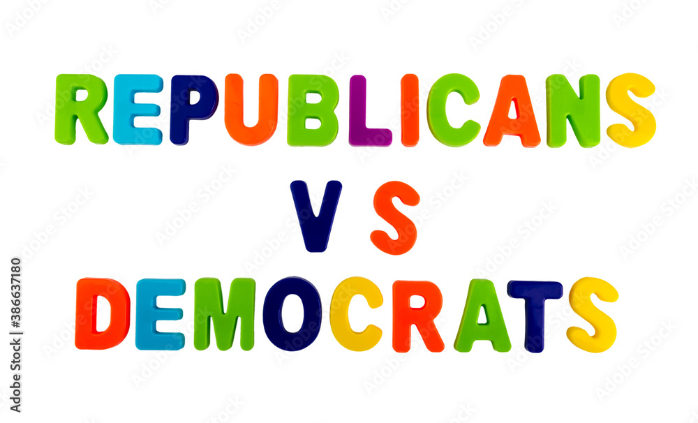 Text REPUBLICANS VS DEMOCRATS on a white background Text REPUBLICANS VS DEMOCRATS on a white background