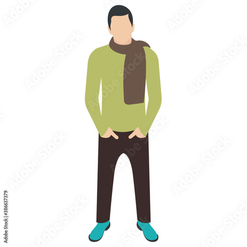 
A guy stylishly dressed up wearing denim upper, shoes and t shirt with chino jeans, looking away and presenting walking gesture 
