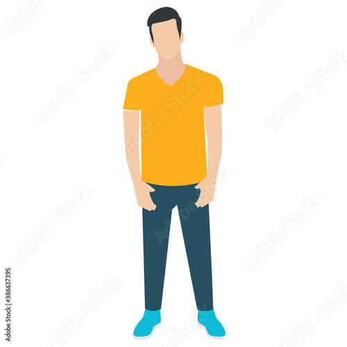 
A guy stylishly dressed up wearing denim upper, shoes and t shirt with chino jeans, looking away and presenting walking gesture 
