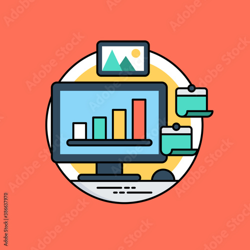 
Laptop, tablet, files in single icon showcasing business workplace concept 

