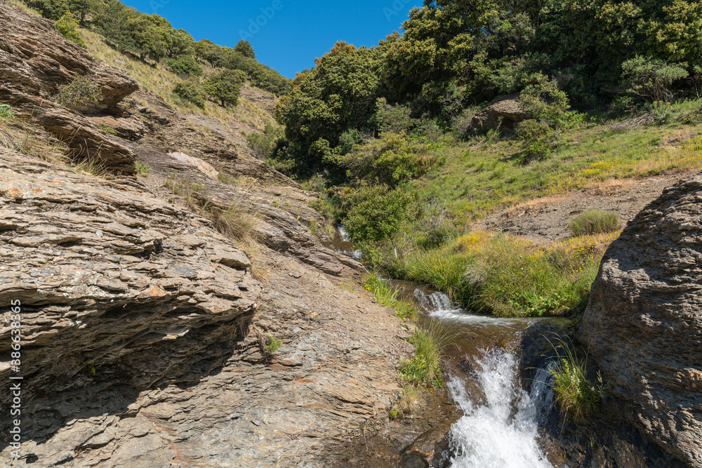 Water flowing down a ravine in the Sierra Nevada