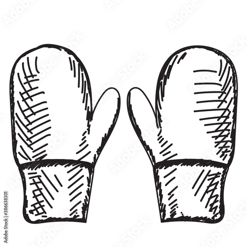 isolated, winter mittens hand drawn sketch