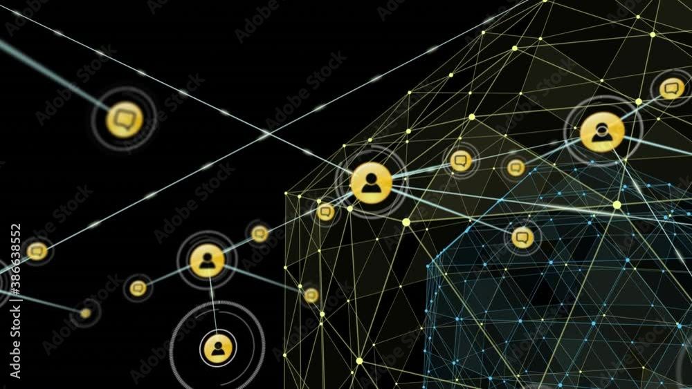 Network of connections icons against globe of network of connections Network of connections icons against globe of network of connections