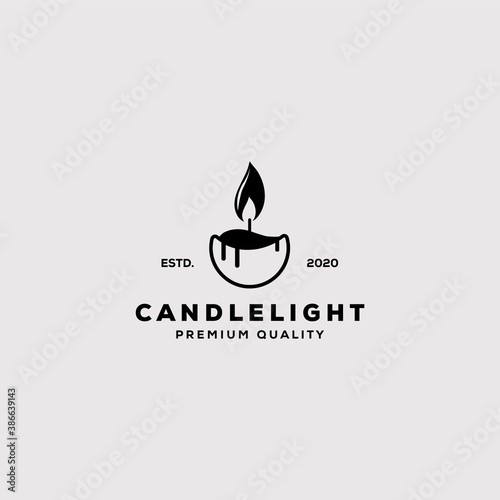 Luxury Vintage Candle Light Flame Logo Design Illustration
