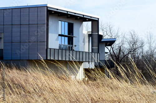 A modern park building overlooking the park  photo