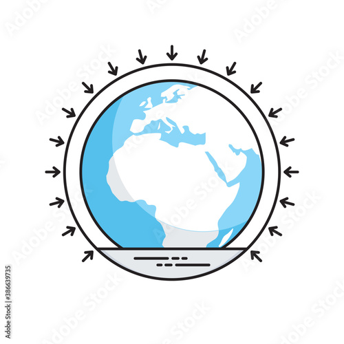 
Icon showing showing world globe in round shape, on a stand, indicating table globe icon
