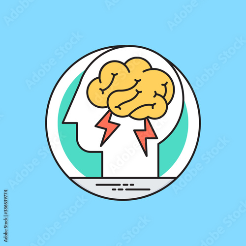 
Light bulb inside cog in human head is icon of creative mind 
