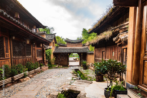 Early morning street in Shaxi Ancient Town, Jianchuan, Dali, Yunnan, China photo