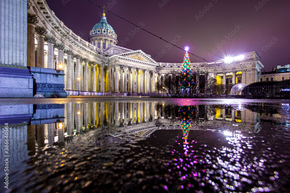 St. Petersburg. Museums of Russia. Kazan Cathedral. Churches of Russia. Nevsky prospect in winter. The architecture of St. Petersburg. Night shot of St. Petersburg.