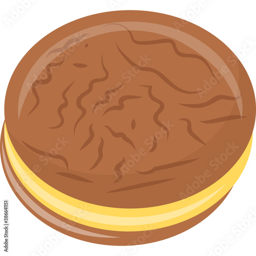 
Chocolate biscuits with cream in a the middle, a chocolate sandwich cookie icon

