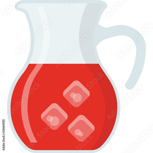 
An orange red liquid in a jug with ice cubes representing homemade drink 
