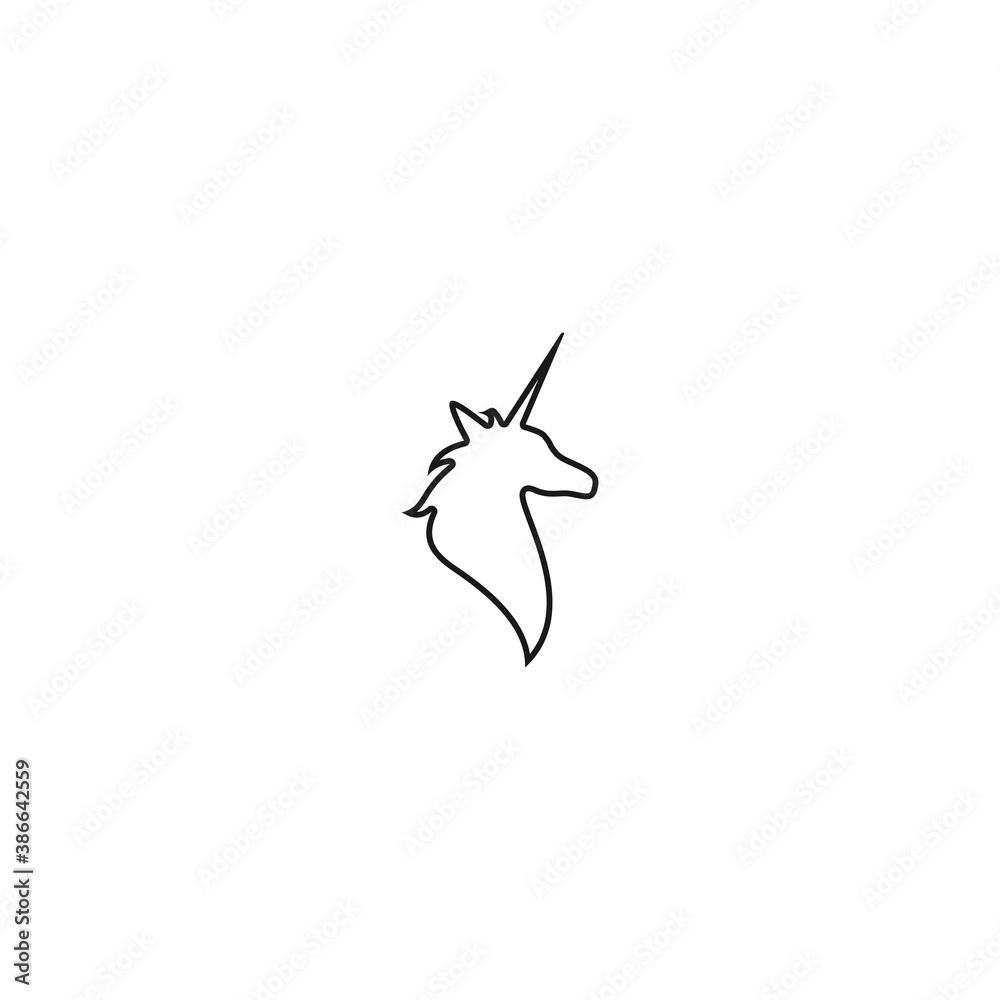 Black line silhouette of unicorn head. vector flat icon Black line silhouette of unicorn head. vector flat icon
