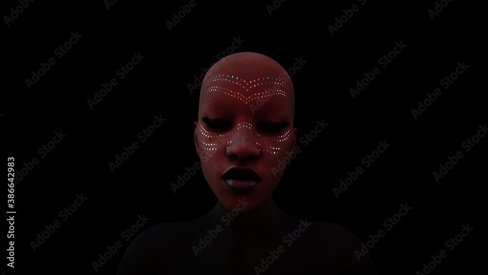 Black Woman with Dark Lipstick an Eye Shadow Moody 80s lighting 3d illustration Black Woman with Dark Lipstick an Eye Shadow Moody 80s lighting 3d illustration