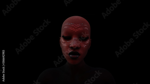 Black Woman with Dark Lipstick an Eye Shadow Moody 80s lighting 3d illustration