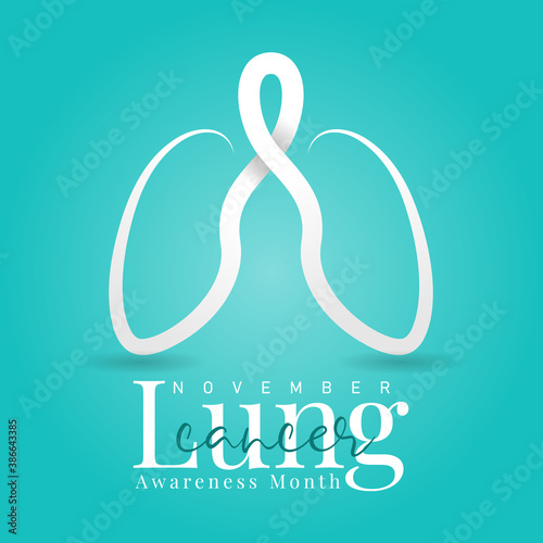 Lung cancer awareness month november banner with white ribbon made lung sign on blue sea background vector design