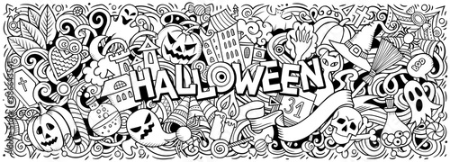 Happy Halloween hand drawn cartoon doodles illustration.